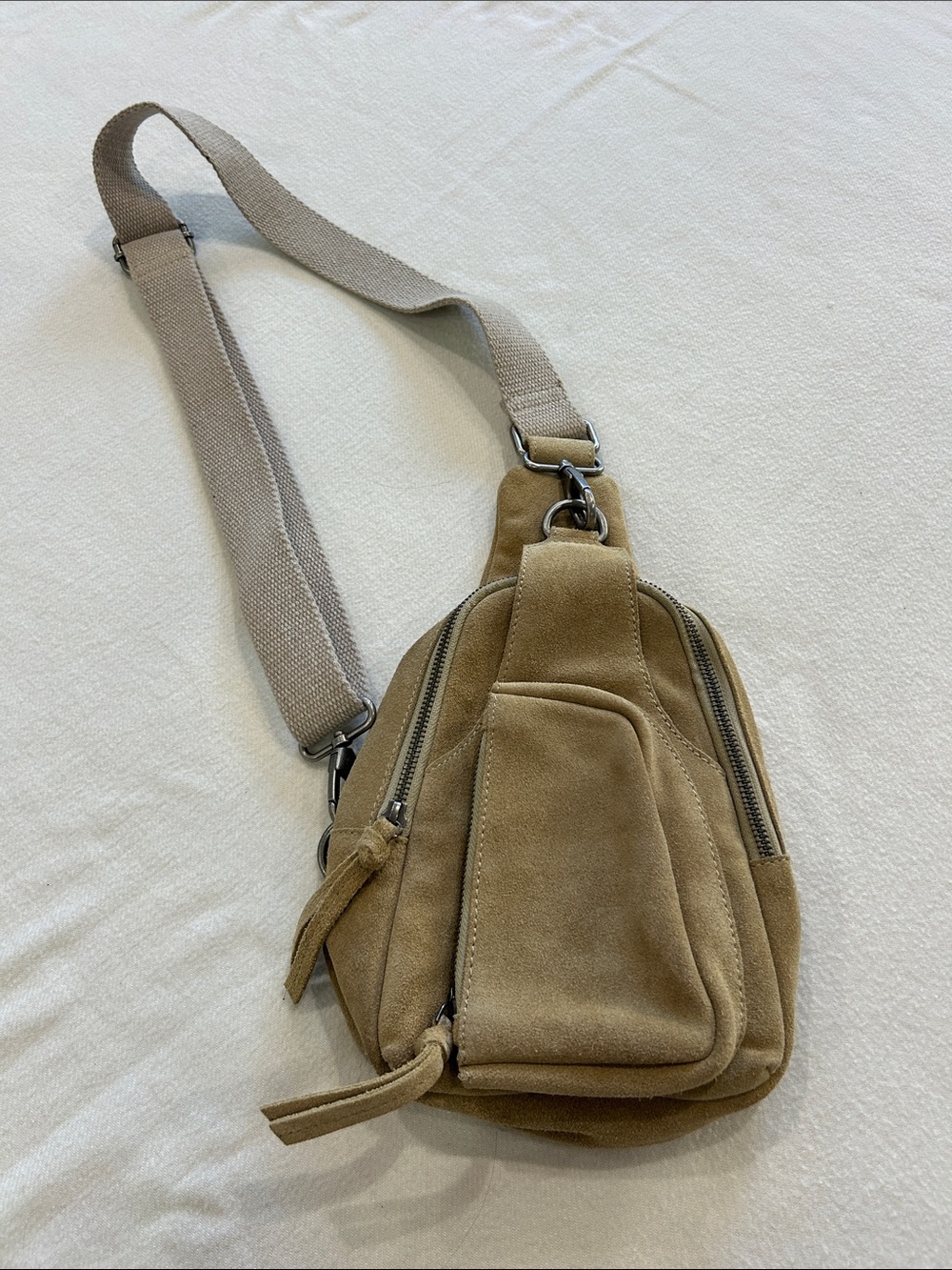 Free People Suede Crossbody Sling Bag in Tan